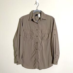 North Face Women's Small Tan Shirt Button Up Long Sleeve Outdoors Hike VTG 90's